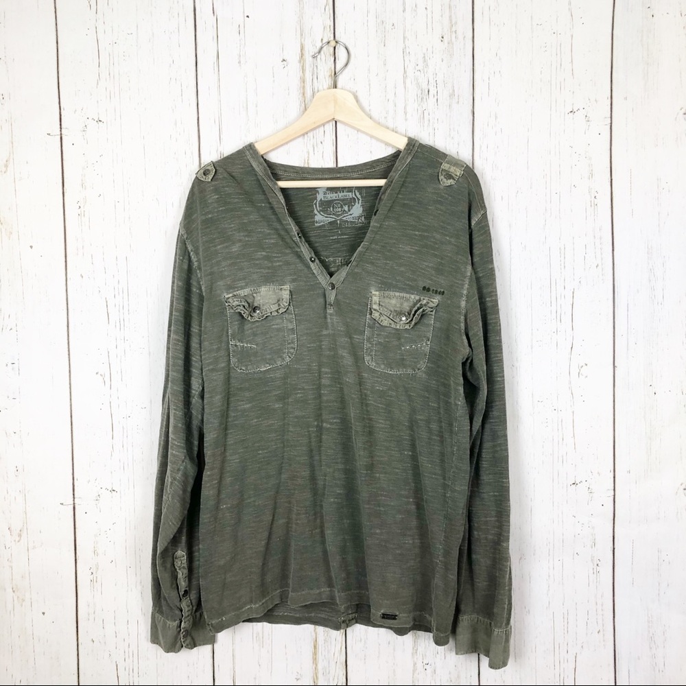Buckle Black Green Button Snap Long Sleeve Shirt